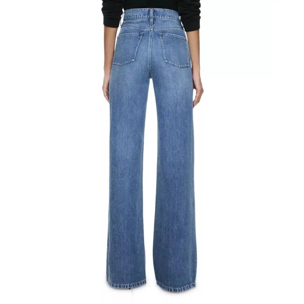 Alice and Olivia Women Avery Blue Denim Weezy High Rise Wide Leg Jeans Size 25
